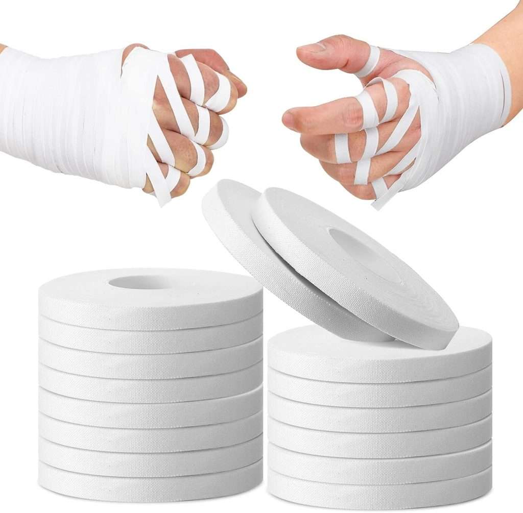 16 Pack White Finger Tape Athletic Tape 0.3 x 45 Feet Sports Tape for Rock Climbing, BJJ Jiu Jitsu, Grappling, MMA, Hockey Stick and Martial Arts