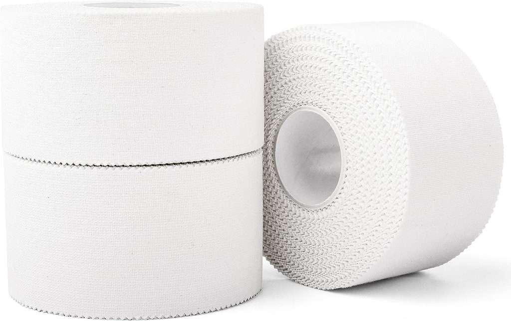 (3 Pack) White Athletic Sports Tape, Very Strong Easy Tear No Sticky Residue Tape for Athlete  Sport Trainers  First Aid Injury Wrap,Suitable for Bats,Tennis,Gymnastics  Boxing（1.5in X 35ft）