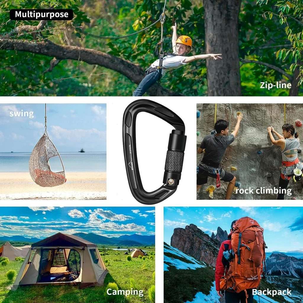 BEIFENG Auto Locking Carabiner 25KN Professional Rock Climbing Carabiner Obtained UIAA Certification Heavy Duty Carabiners Suitable for Rock Climbing, Camping,Rappelling,Rescue All Black Carabiner