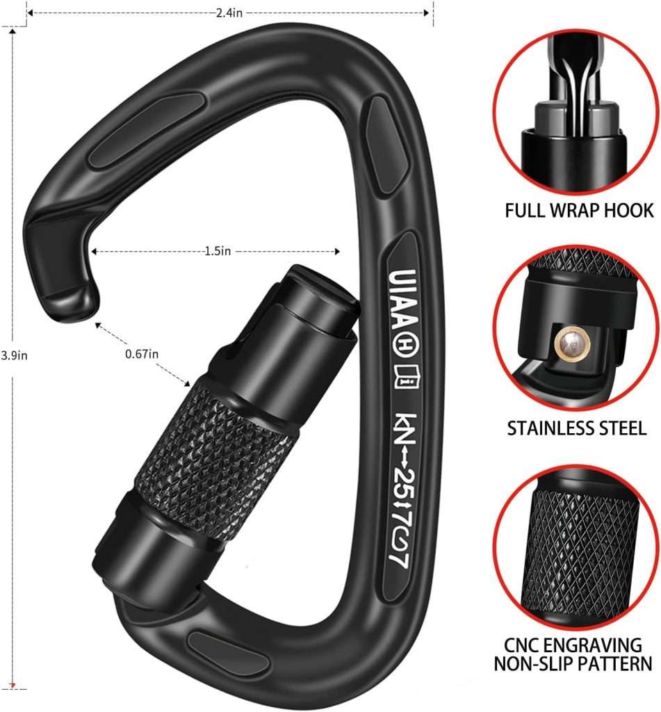 BEIFENG Auto Locking Carabiner 25KN Professional Rock Climbing Carabiner Obtained UIAA Certification Heavy Duty Carabiners Suitable for Rock Climbing, Camping,Rappelling,Rescue All Black Carabiner