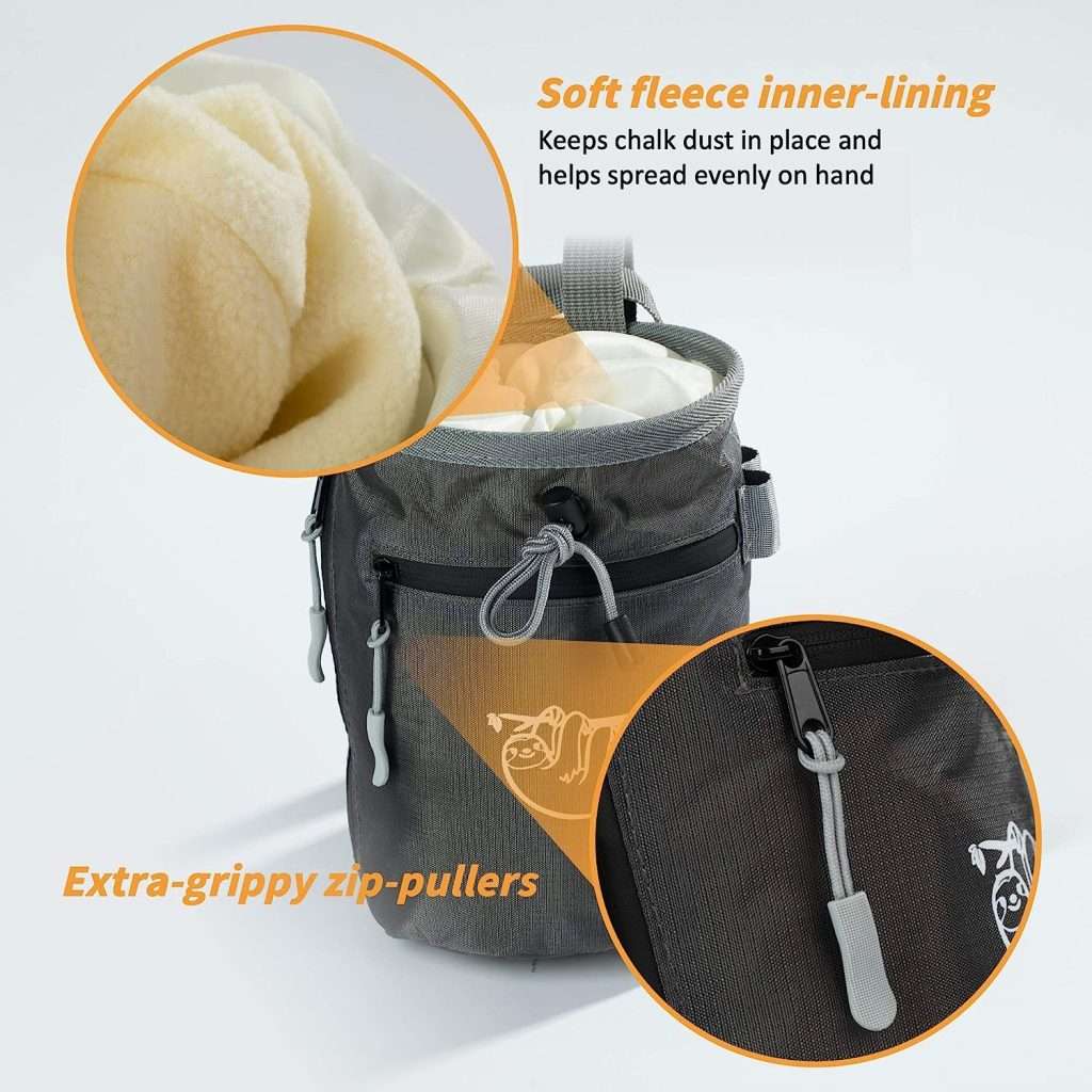 Chalk Bag for Rock Climbing, Climbing Chalk Bag for Bouldering with 2 Large Zipper Storage Pockets, Premium Gym Chalk Bag for Weightlifting, Great Gift and Rock Climbing Gear