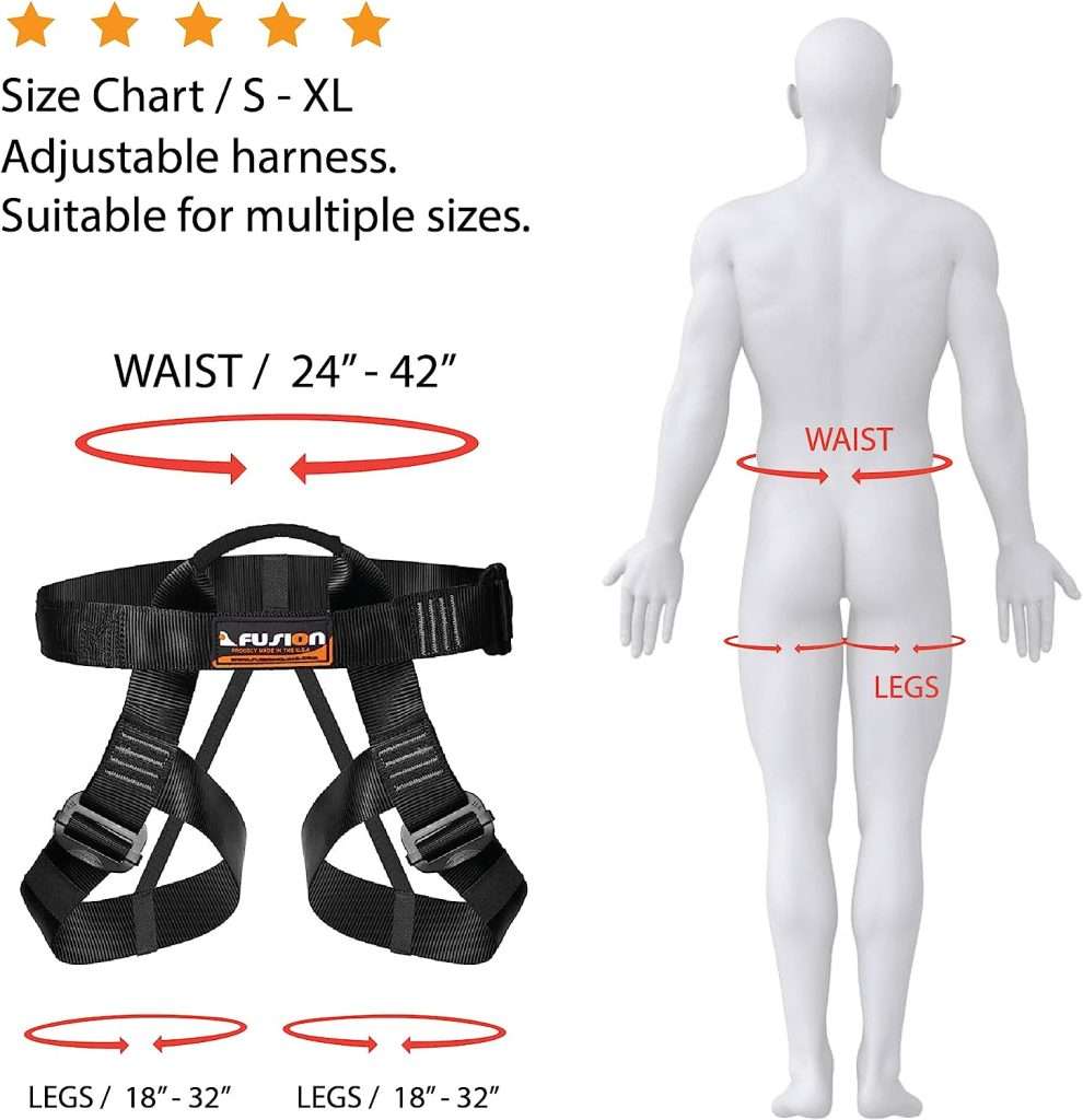 Fusion Climb Centaur Half Body adjustable Harness, Half Body Harnesses for Fire Rescuing Caving Rock Climbing Rappelling Tree Protect Waist Safety Belts (TCH-107-2139-BLKGRY)