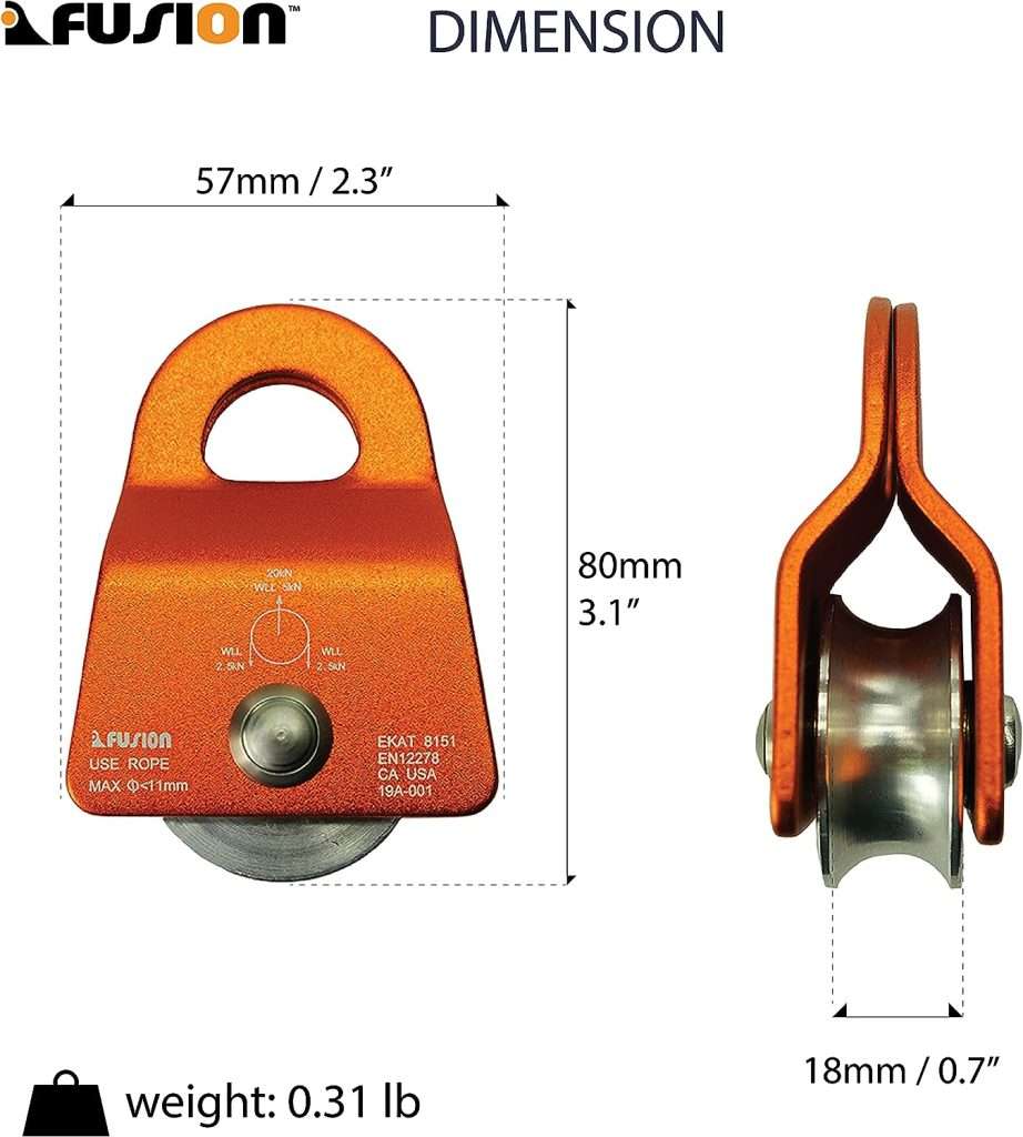 Fusion Climb Ekat Micro Aluminum Side Swing Pulley, Backyard Zipline, Trolley (Orange)