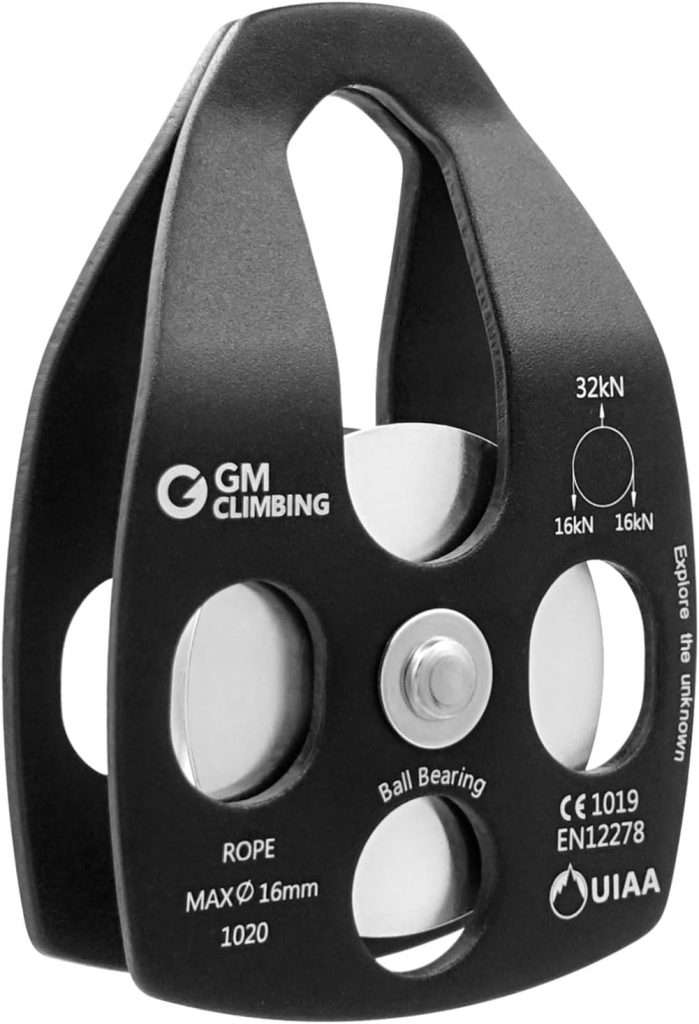 GM CLIMBING 32kN UIAA Certified Large Rescue Pulley Single/Double Sheave with Swing Plate CE/UIAA