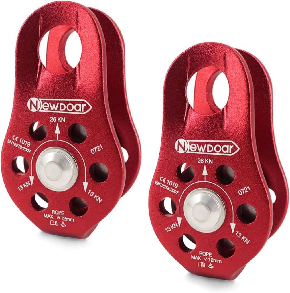 NewDoar Fixed Plate Micro Pulley,26KN CE Certified General Purpose Small Aluminum Rope Pulleys for Climbing/Aloft Work/Rappelling/Rescue Etc