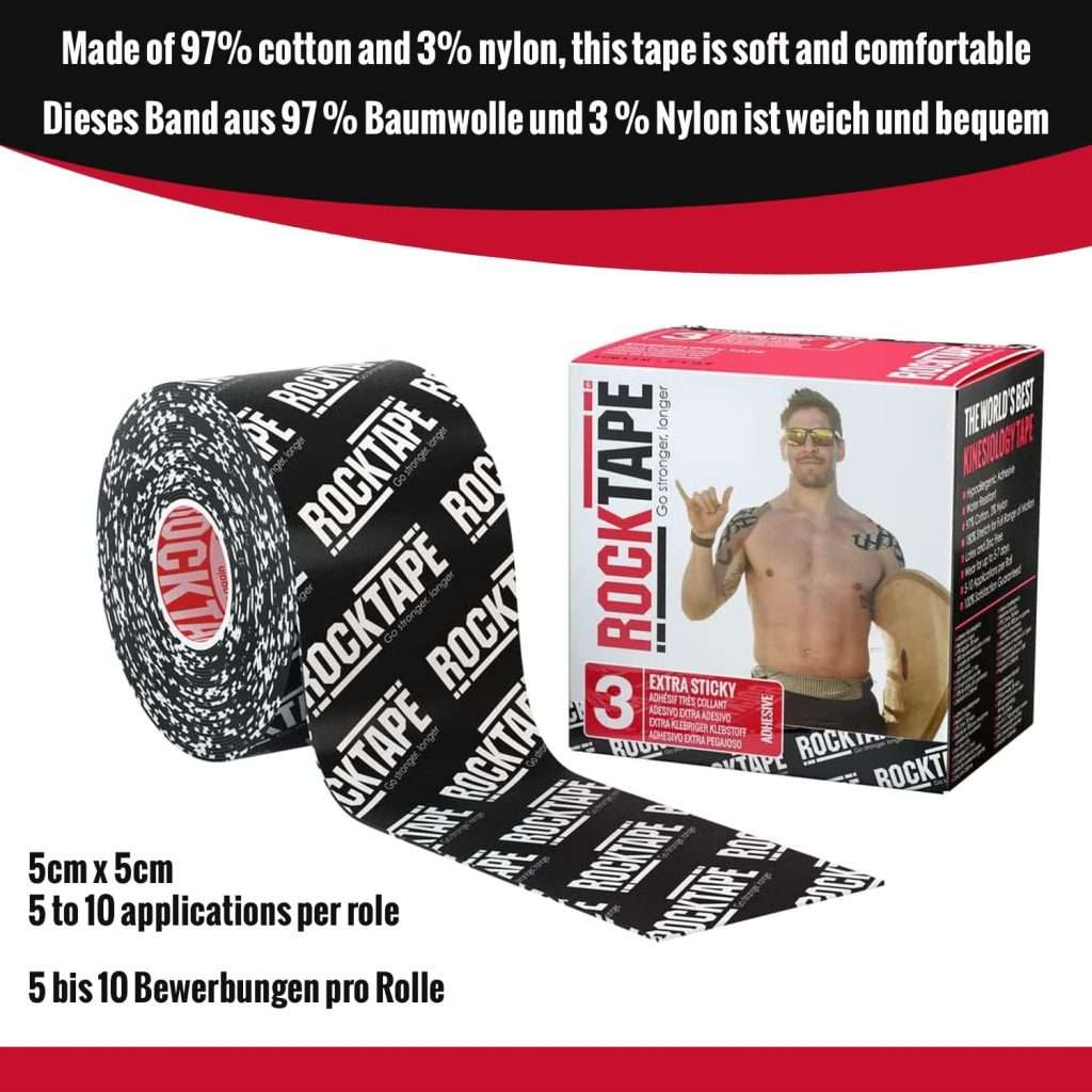 RockTape Extra Sticky 2-Inch Kinesiology Tape (Logo Black)