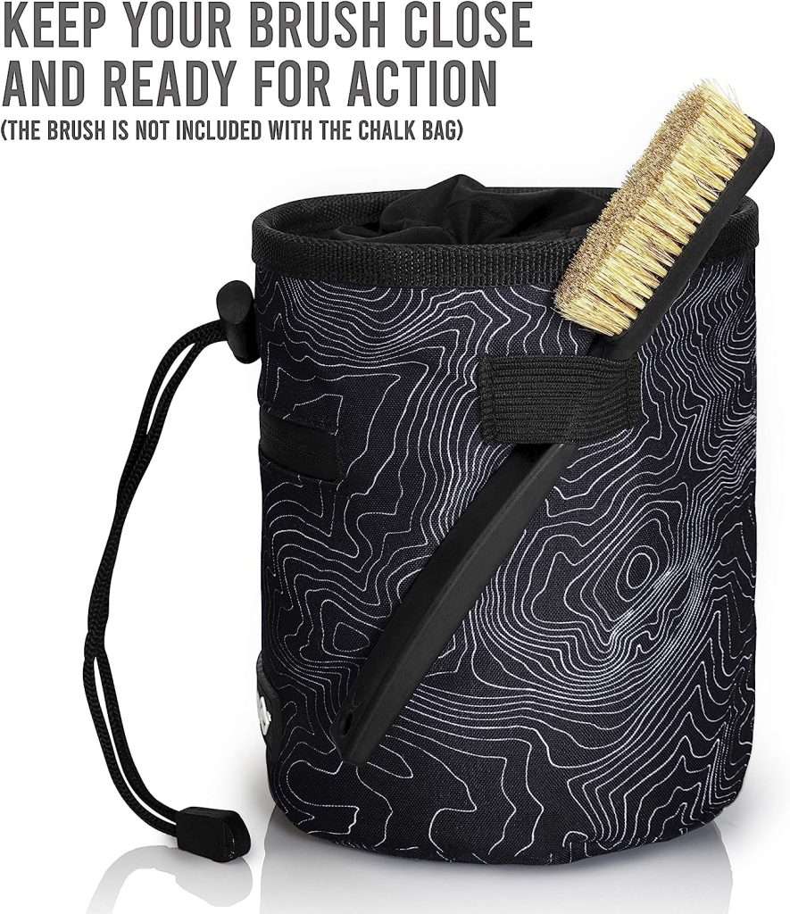 SURVIVOR Chalk Bag + Refillable Chalk Ball + Liquid Chalk - Draw String  2 Zippered Pockets - Black Chalk Bag for Rock Climbing, Bouldering, Weightlifting with Hand Chalk Accessories for Extra Grip