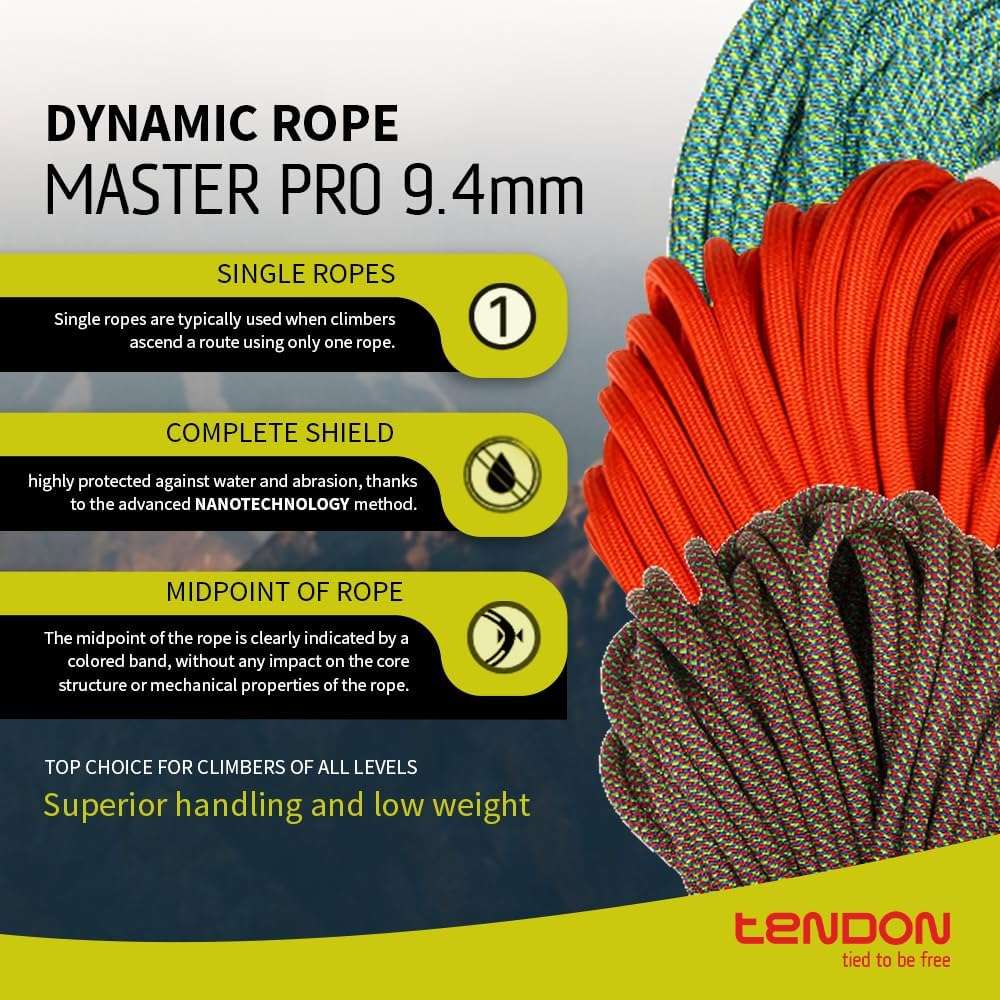 Tendon Master 9.4 - Mountain Climbing Gear, Dynamic Rope for Sport Climbing, Climbing Rope