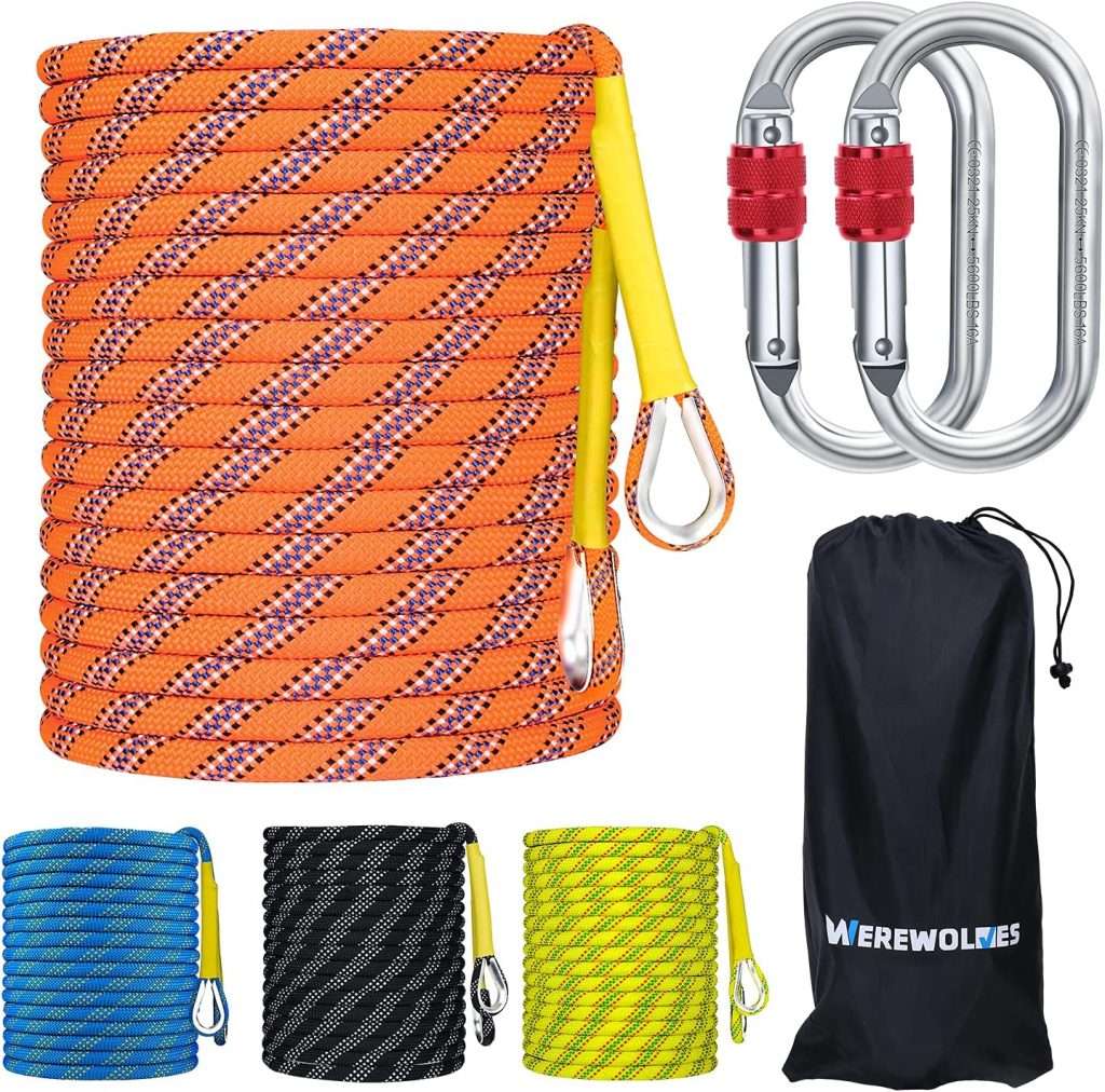 WEREWOLVES 8MM Climbing Rope, 32ft/65ft/98ft/165ft/246ft High Strength Outdoor Safety Static Rock Climbing Rope, Escape Rope, Rappelling Rope, Fire Rescue Parachute Rope