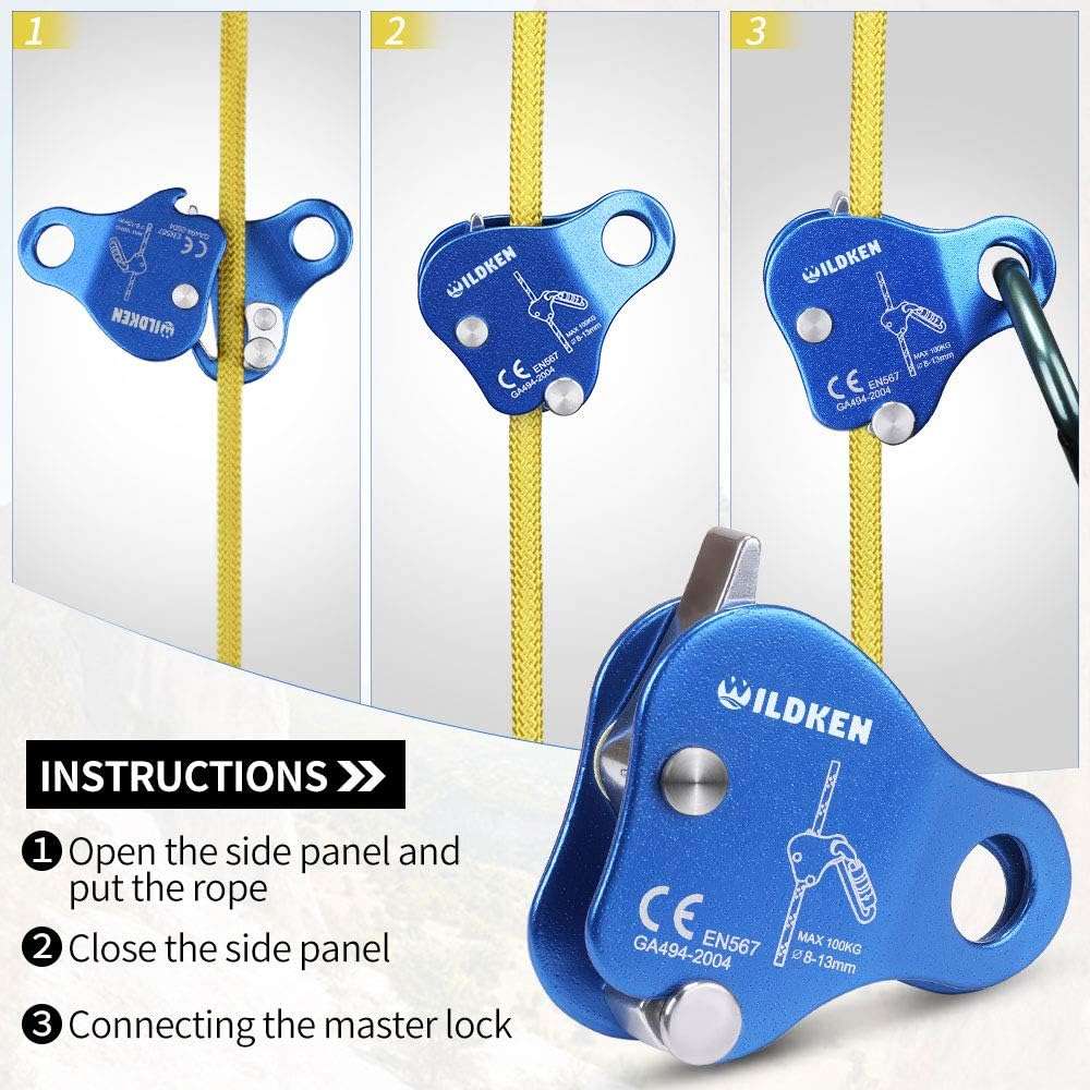 WILDKEN Climbing Ascender Fall Protection Belay Device Climbing Rope Grab for Rock Climbing Mountaineering Tree Arborist Expedition Caving Rescue Aerial Work